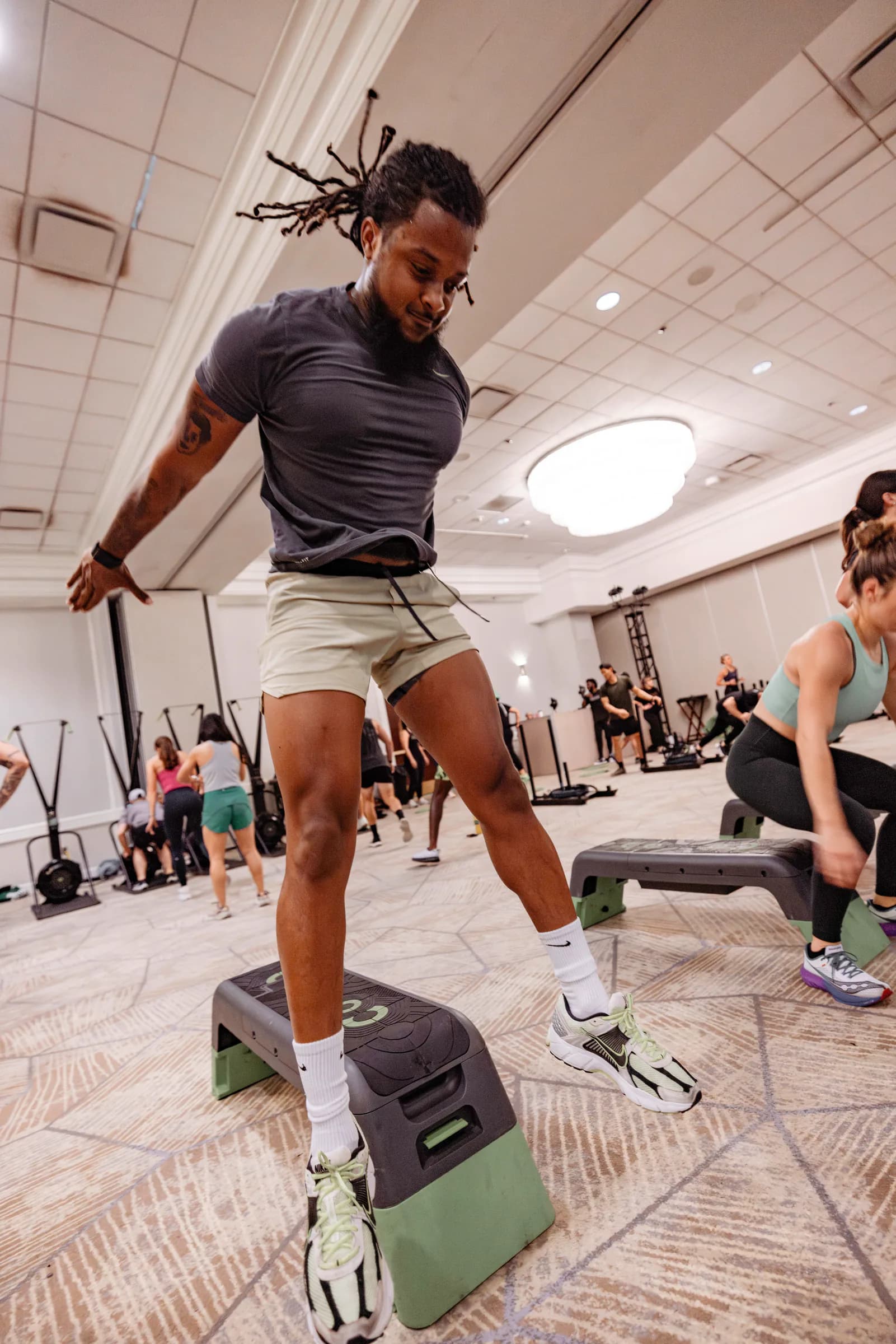 Attendees participating in a group workout